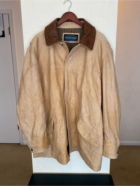 Overland Lone Pine Country Gentleman Mens 50 Tan Leather Jacket Coat Made In USA